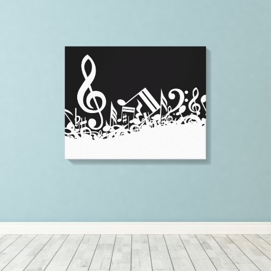 White Jumked Musical Notes op zwart Canvas Afdruk (Insitu (Houten vloer))