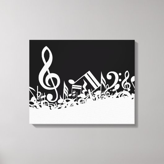 White Jumked Musical Notes op zwart Canvas Afdruk (Voorkant)
