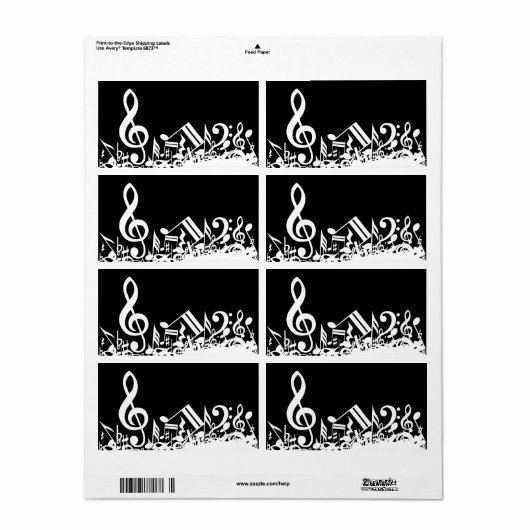 White Jumked Musical Notes op zwart Etiket (Full Sheet)