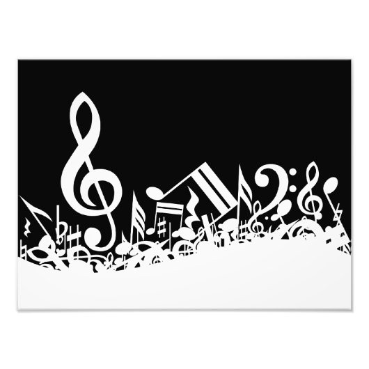 White Jumked Musical Notes op zwart Foto Afdruk (Voorkant)