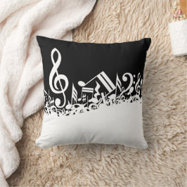 White Jumked Musical Notes op zwart Kussen