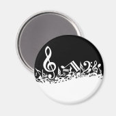 White Jumked Musical Notes op zwart Magneet (Voorkant / Achterkant)