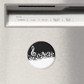 White Jumked Musical Notes op zwart Magneet (Insitu (Vaatwasser))