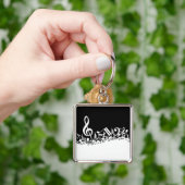 White Jumked Musical Notes op zwart Sleutelhanger (Hand)