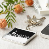White Jumked Musical Notes op zwart Sleutelhanger (Zijkant)