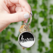 White Jumked Musical Notes op zwart Sleutelhanger (Hand)