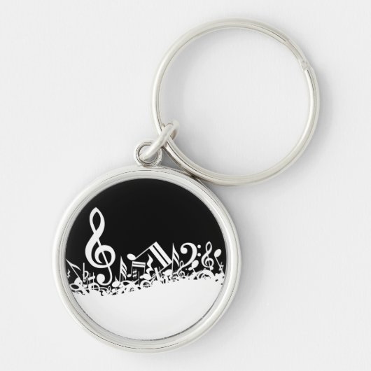 White Jumked Musical Notes op zwart Sleutelhanger (Voorkant)