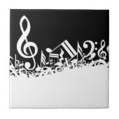 White Jumked Musical Notes op zwart Tegeltje (Voorkant)