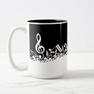White Jumked Musical Notes op zwart Tweekleurige Koffiemok