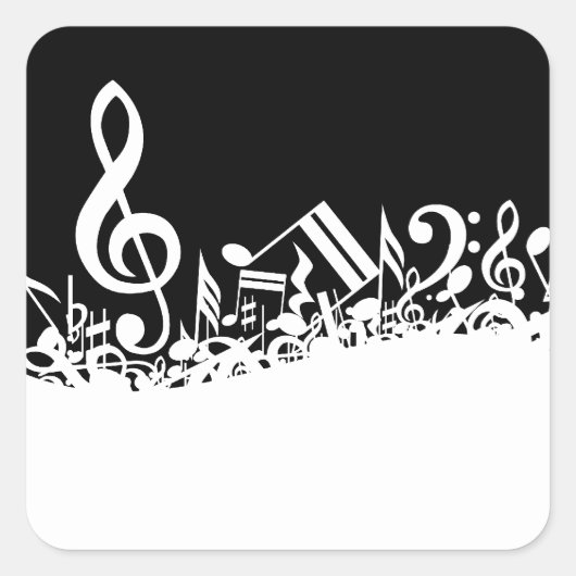 White Jumked Musical Notes op zwart Vierkante Sticker (Voorkant)