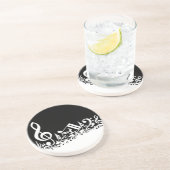 White Jumked Musical Notes op zwart Zandsteen Onderzetter (Zijkant)