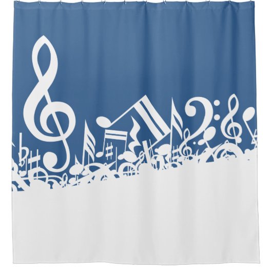 White Jumked Musical Notes over Blue Douchegordijn (Voorkant)