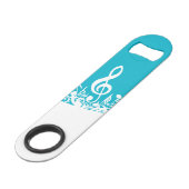 White Jumked Musical Notes over Turquoise Speed Flessenopener (Voorkant Gekanteld)