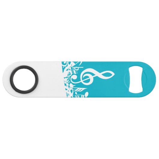 White Jumked Musical Notes over Turquoise Speed Flessenopener (Voorkant (Horizontaal))