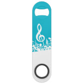 White Jumked Musical Notes over Turquoise Speed Flessenopener (Achterkant)