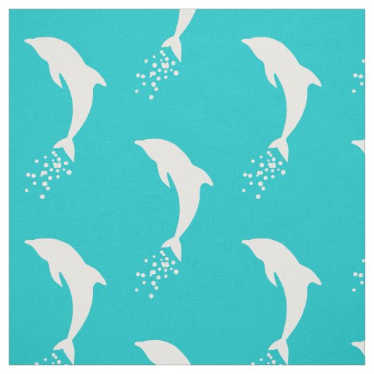 White Jumping Dolphin with Bubbles Fabric Stof (Swatch)