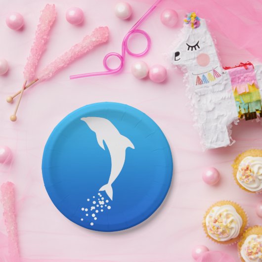 White Jumping Dolphin with Bubbles Paper Bord (Feest)
