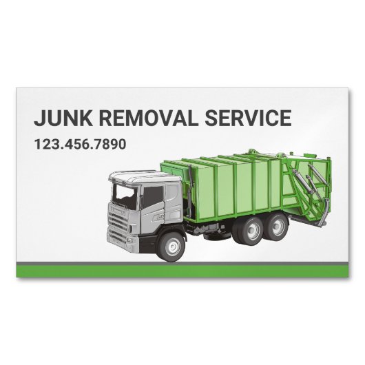 White Junk Removal Service Garbage Truck Magnetisch Visitekaartje (Voorkant)