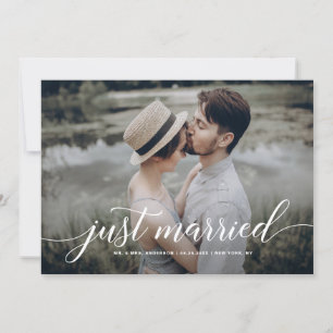 White Just Married Overlay Cursive Script Foto Aankondiging