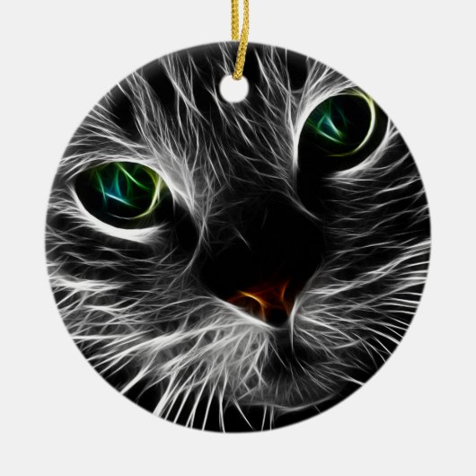 White Kat Face Abstract | Kat fractal Keramisch Ornament (Voorkant)