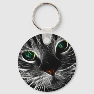 White Kat Face Abstract Kat fractal Sleutelhanger