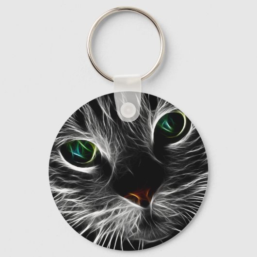 White Kat Face Abstract | Kat fractal Sleutelhanger (Voorkant)