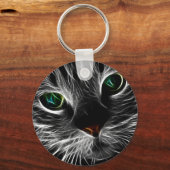 White Kat Face Abstract | Kat fractal Sleutelhanger (Voorkant)