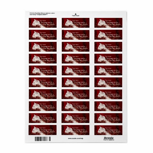 White kat Kerstmis Etiket (Full Sheet)