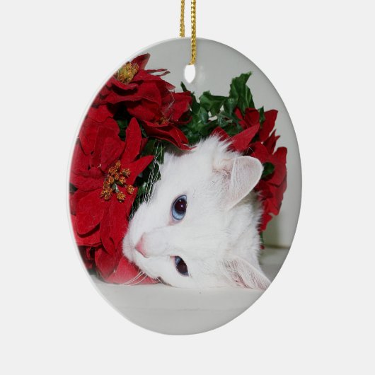 White kat Kerstmis Keramisch Ornament (Rechts)