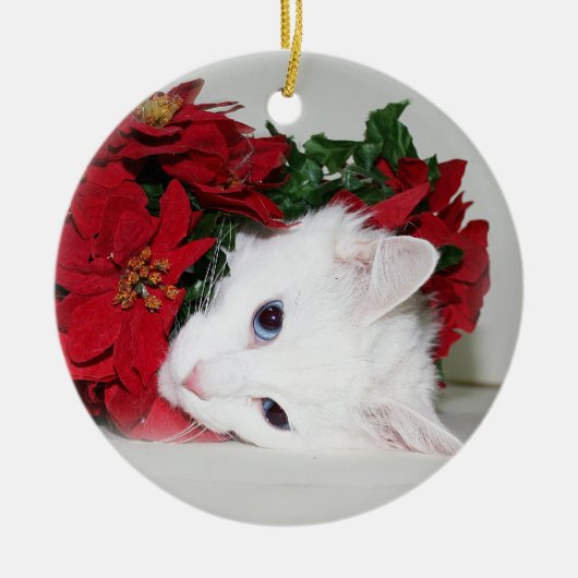 White kat Kerstmis Keramisch Ornament (Voorkant)