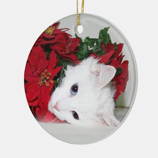 White kat Kerstmis Keramisch Ornament (Links)