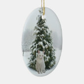 White Kat kerstversiering Keramisch Ornament (Rechts)