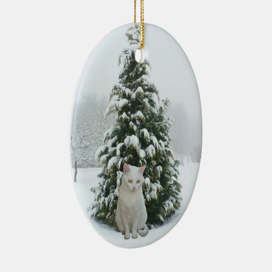White Kat kerstversiering Keramisch Ornament (Rechts)