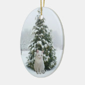 White Kat kerstversiering Keramisch Ornament (Links)