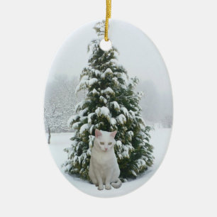 White Kat kerstversiering Keramisch Ornament