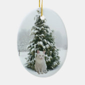 White Kat kerstversiering Keramisch Ornament (Achterkant)