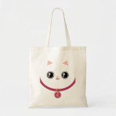 White Kawaii Kitty Cat Face Custom Name Monogram Tote Bag (Voorkant)