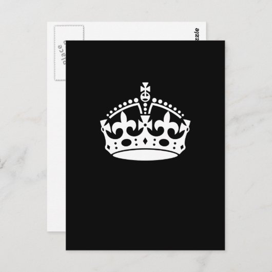 White Keep Calm Crown on Black Briefkaart (Voorkant / Achterkant)