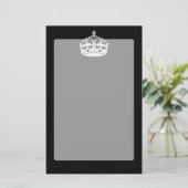 White Keep Calm Crown on Black Briefpapier (Staand voorkant)
