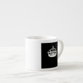 White Keep Calm Crown on Black Espresso Kop (Voorkant rechts)