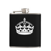 White Keep Calm Crown on Black Heupfles (Voorkant)