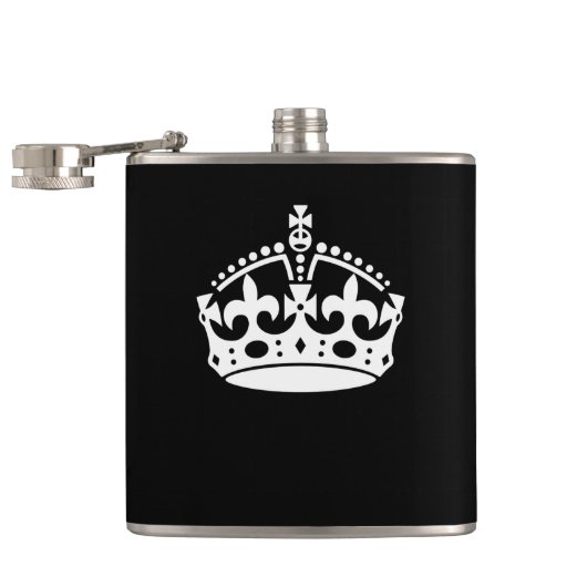 White Keep Calm Crown on Black Heupfles (Geopend)