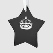 White Keep Calm Crown on Black Ornament (voorkant)