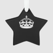 White Keep Calm Crown on Black Ornament (voorkant)