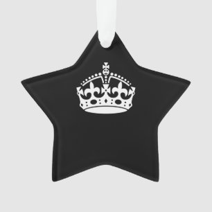 White Keep Calm Crown on Black Ornament