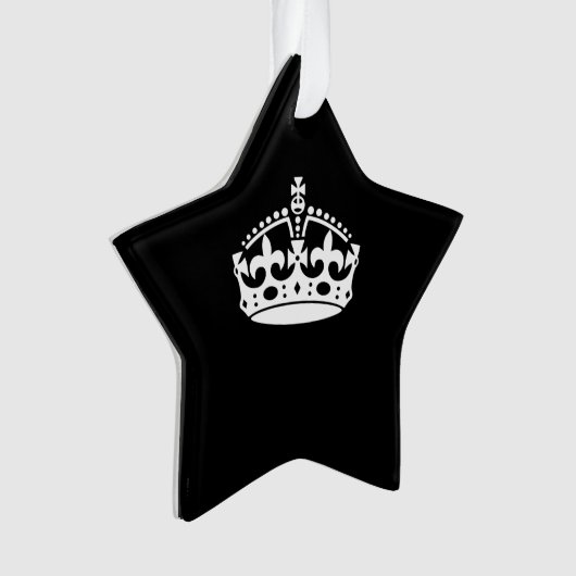 White Keep Calm Crown on Black Ornament (voorkant)