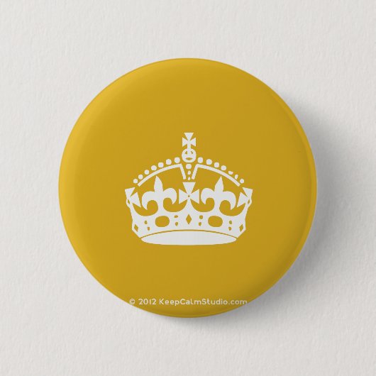 White Keep Calm Crown on Gold Background Ronde Button 5,7 Cm (Voorkant)