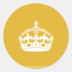 White Keep Calm Crown on Gold Background Ronde Sticker