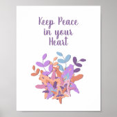 White "Keep Peace in your Heart" Floral Poster (Voorkant)