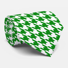 White Kelly Green Pied de Poule Houndstooth Stropdas
